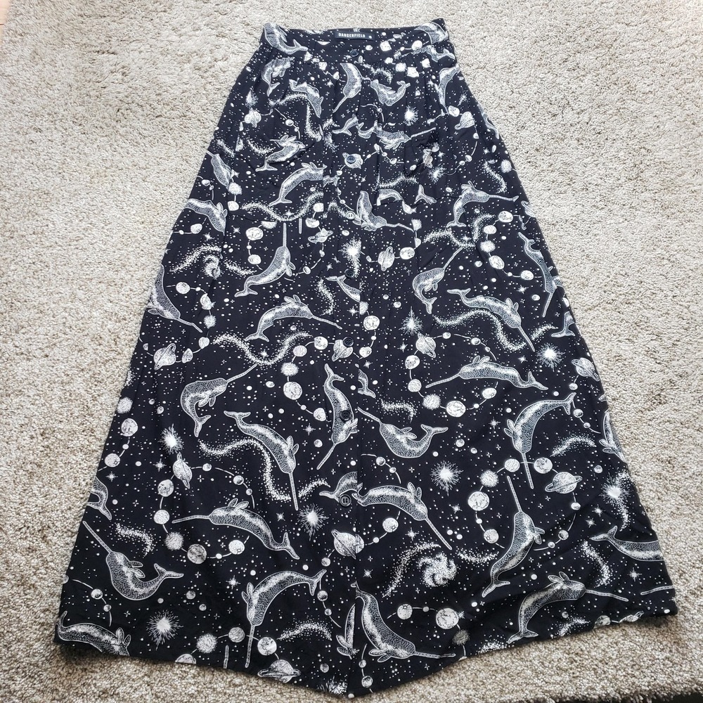 Dangerfield Skirt Womens 6 Black Maxi‎ Viscose Elastic Waist Animal Print Ladies
